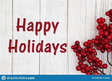 Happy Holidays Text With Red Berry Branch Stock Image Image Of