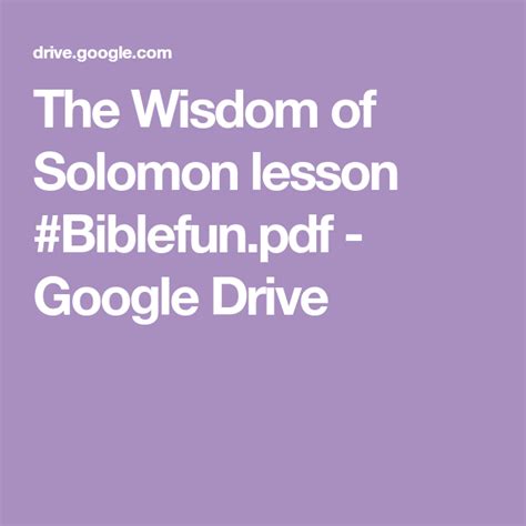 The Wisdom of Solomon lesson #Biblefun.pdf - Google Drive | Lesson