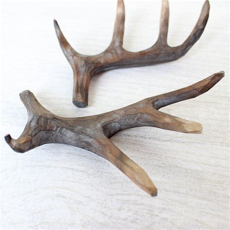 Carved Wood Antler Decorations - Rustic Wedding Pack of 2 6" Long