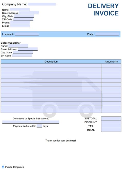 Delivery Invoice Template Free Printable Templates