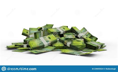 Stack Of 100 Samoan Tala Notes Isolated On White Background Bundles Of