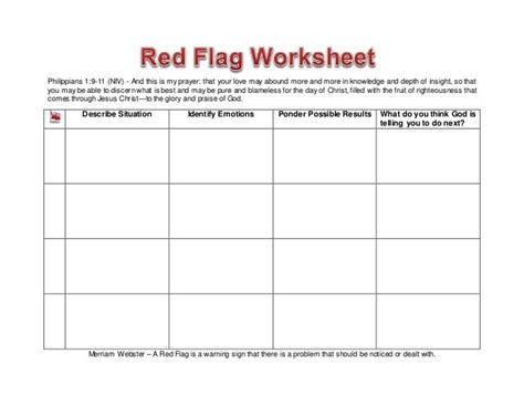 Worksheet Red Flag