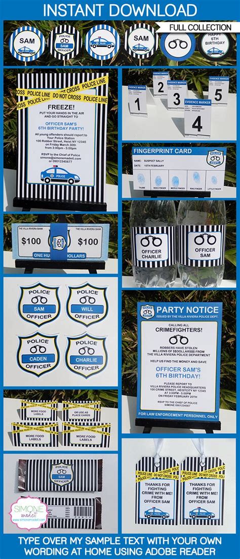 police party printables invitations decorations