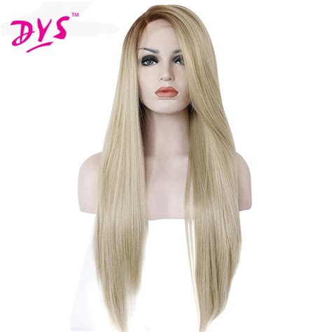 deyngs long brazilian silky straight synthetic lace front wig ombre light blonde color wigs for