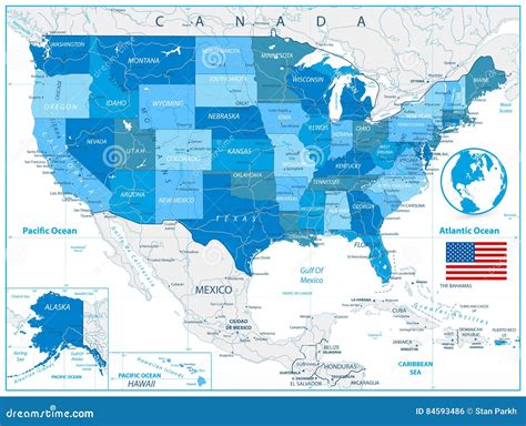 Usa Road Map In Colors Of Blue Stock Vector Illustration Of Louisiana