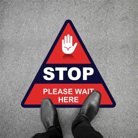 Stop Please Wait Here Triangle Social Distancing Floor Decal