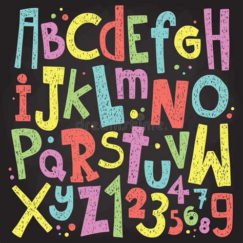 Colorful Chalk Board Letters And Numbers Vintage Grunge Alphabet