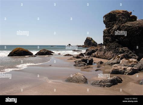 Beach With Rock Formations Oregon Usa Stock Photo Alamy