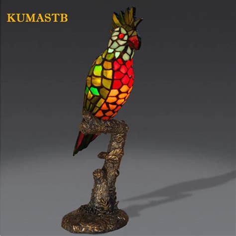 Parrots Table Lamp European Vintage Stained Glass Parrot Lamp For