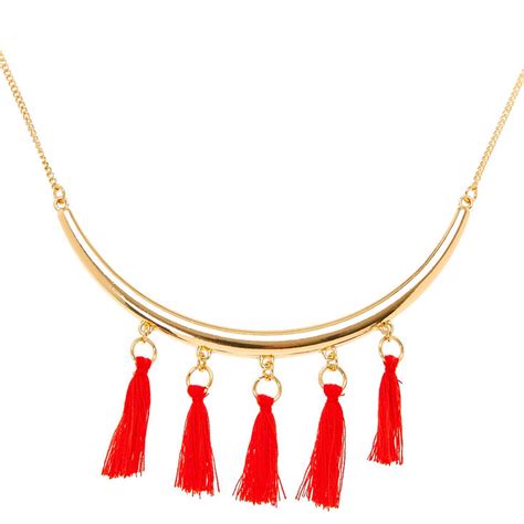 Red Tassel Gold Statement Necklace Claires Us