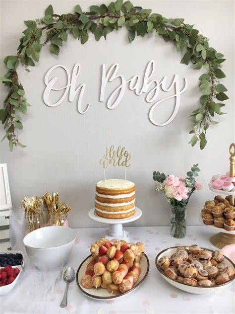 Baby shower table decorations and cardboard cake stands, bunting and fairy baby shower game fortune cookies with icebreakers inside, gender reveal confetti canons and ice fountains, pretty cupcake stands and. Server Managed By Showit | Gold baby shower decorations ...