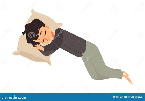 Little Child Boy Sleeping With Pillow Flat Vector Illustration