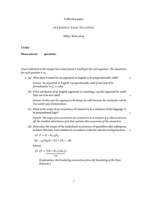 Philosophical Logic Exam 2009 Questions And Answers Collection Paper