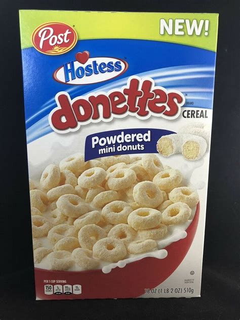 New Post Hostess Donettes Cereal Powdered Sugar Donuts 18oz Box Post