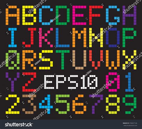 Alphabet Abstract Pixel Art All Letters And Number Vector Illustration
