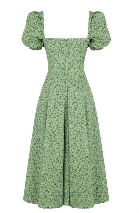 puff sleeve cottagecore dress green floral midi maxi dress for etsy