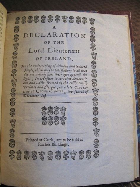Only Copy Of A Declaration Of The Lord Lieutenant Of Ireland Oliver Cromwell 1650 Printed In