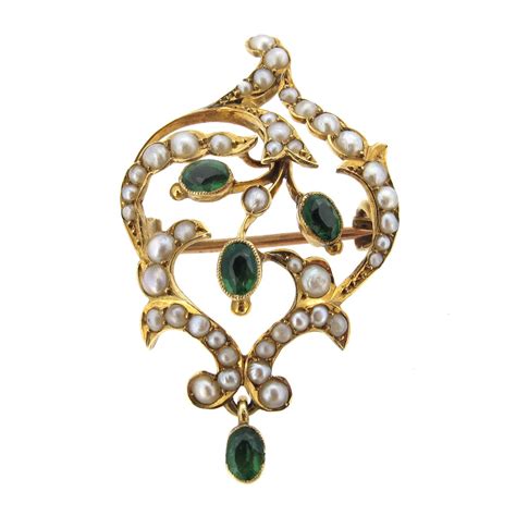Antique Emerald And Pearl Pendant Brooch Ar Ullmann