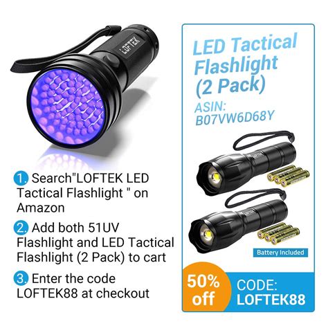 Loftek Uv Flashlight Black Light 51 Led 395 Nm Ultraviolet Flashlight