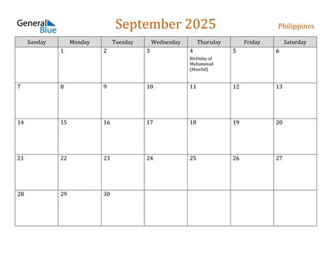 Philippines September 2025 Calendar With Holidays