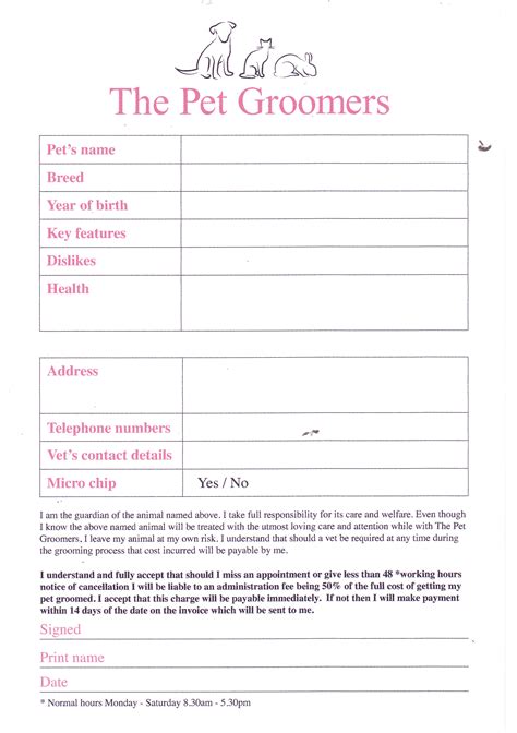 Printable Pet Registration Form Template Printable Templates