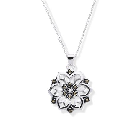We have a beautiful necklace set collection in jewel panda. Sterling Marcasite Sterling Silver Flower Pendant Necklace ...