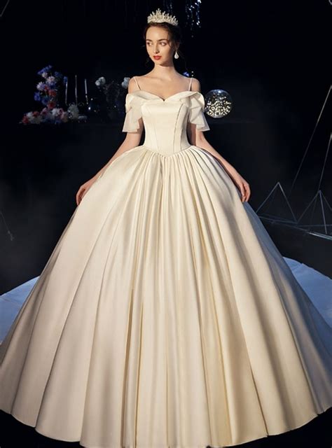 Get the best deals on spaghetti strap wedding dresses and save up to 70% off at poshmark now! Simple Ball Gown Beige White Satin Spaghetti Straps ...