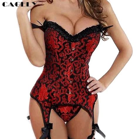 rood zwart brocade corset steel busks corselet met jarretel riemen veter up bustier sexy