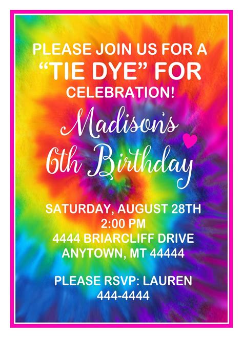 Tie Dye Invitations Tie Dye Birthday Party Tie Dye Party Etsy