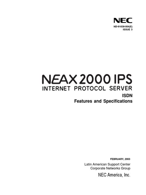 Isdn Features And Specifications Nec America Inc Pdf