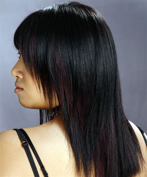 Long Straight Black Hairstyle With Layered Bangs
