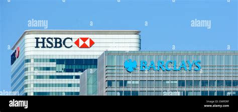 Roof Level Office Block Facades Of Large Hsbc And Barclays Bank Logos