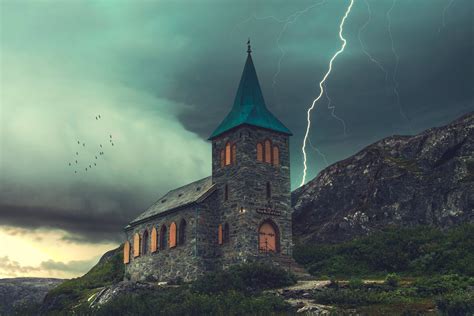 Download Lightning Thunderstorm Religious Chapel 4k Ultra Hd Wallpaper