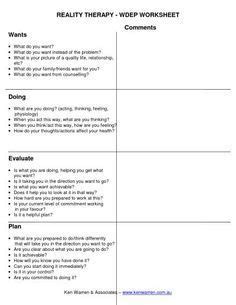 The resources available on therapist aid do not replace therapy, and are. REALITY THERAPY WDEP WORKSHEET | Therapy worksheets ...