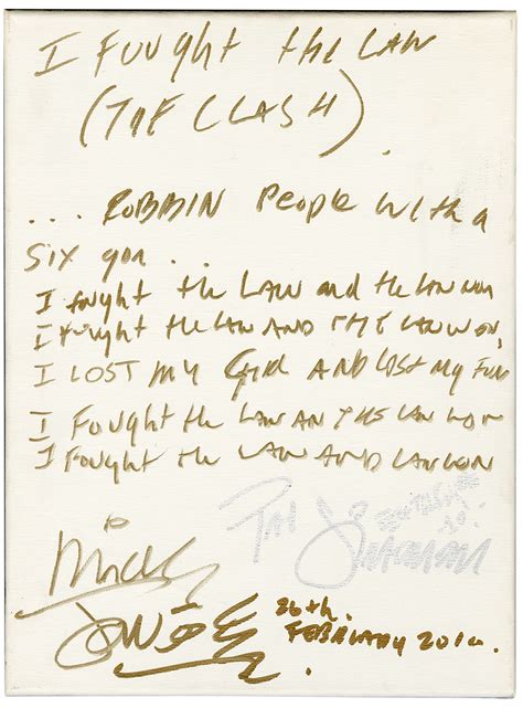 Lot Detail The Clash Signed Handwritten Lyrics Of I Fought The Law