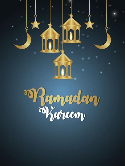 Ramadan Kareem Islamic Festival With Golden Lanterns And Moon On