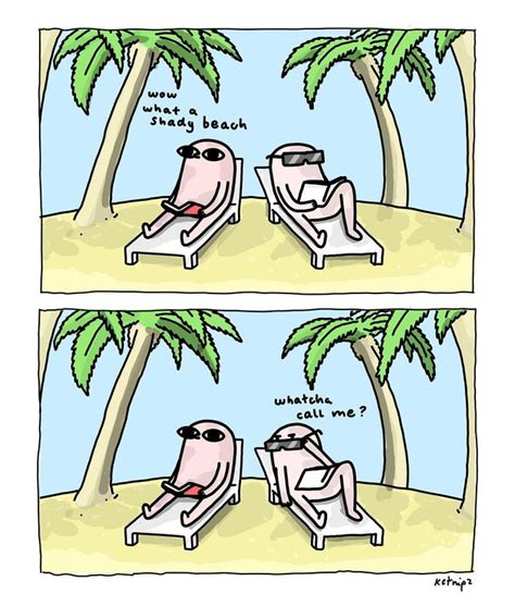 A Comic Strip With Two Chairs On The Beach