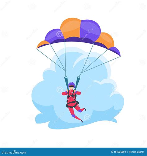 Parachuting Extreme Sport Falling Flat Character Isolated On White
