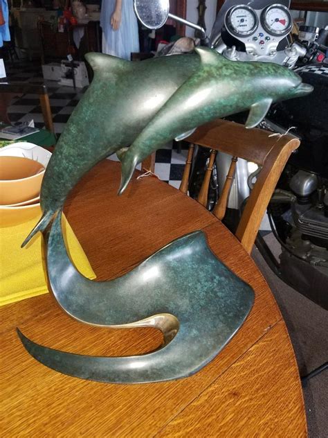 Bronze Dolphin Newborn Sculpture By Doug Wylie 1989 Signed And