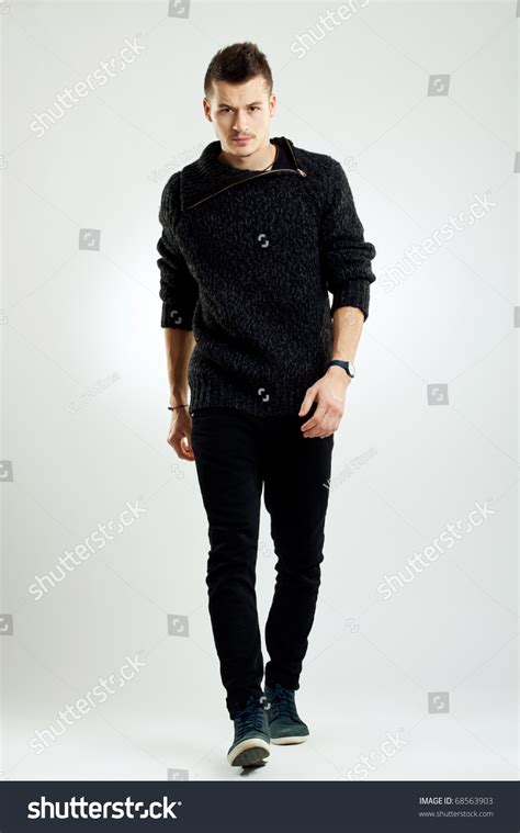 Picture Male Fashion Model Wearing Wool Stock Photo