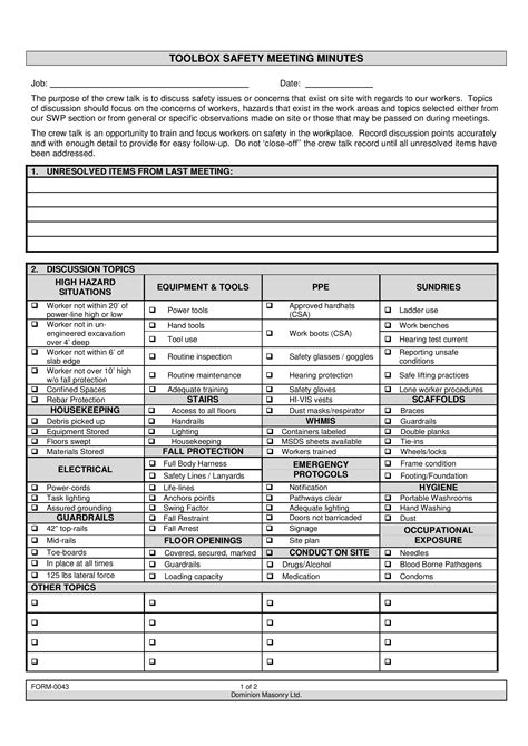 Toolbox Meeting Template Doc Best Template Ideas