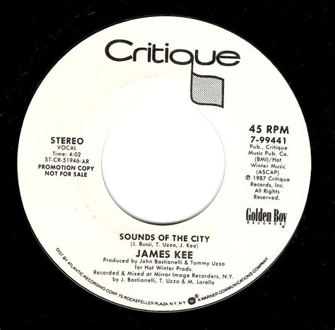 James Kee Sounds Of The City Vinyl Record 7 Inch Us Critique 1987 Promo