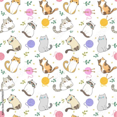Vector Illustration Cats Seamless Pattern Different Type Of Cute