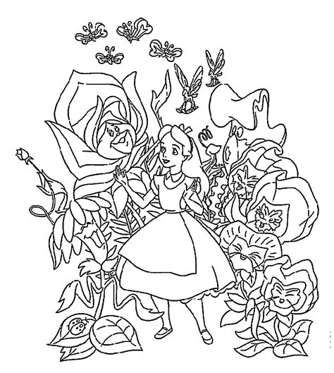 Alice in wonderland coloring pages flowers for kids, printable free