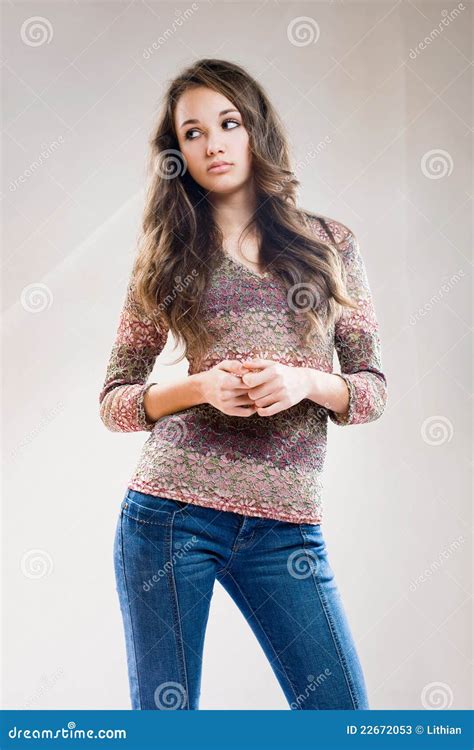 Beautiful Young Friendly Brunette Stock Image Image Of Pattern
