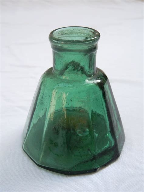 Antique Green Glass Ink Bottle C 1875 By Gypsybellsantiques