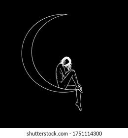Illustration Naked Woman Sitting On Moon Stock Illustration Shutterstock