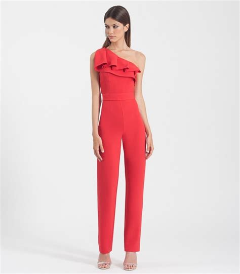 Sleeveless Long Jumpsuit With Asymmetrical Neckline And Ruffle By