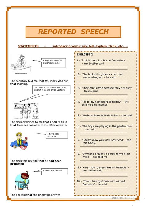 Reported Speech Direct And Indirect Speech English Grammar Worksheets Porn Sex Picture
