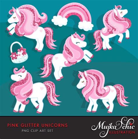 Pink Glitter Unicorn Clipart Summer Graphics Party Etsy Purpurina